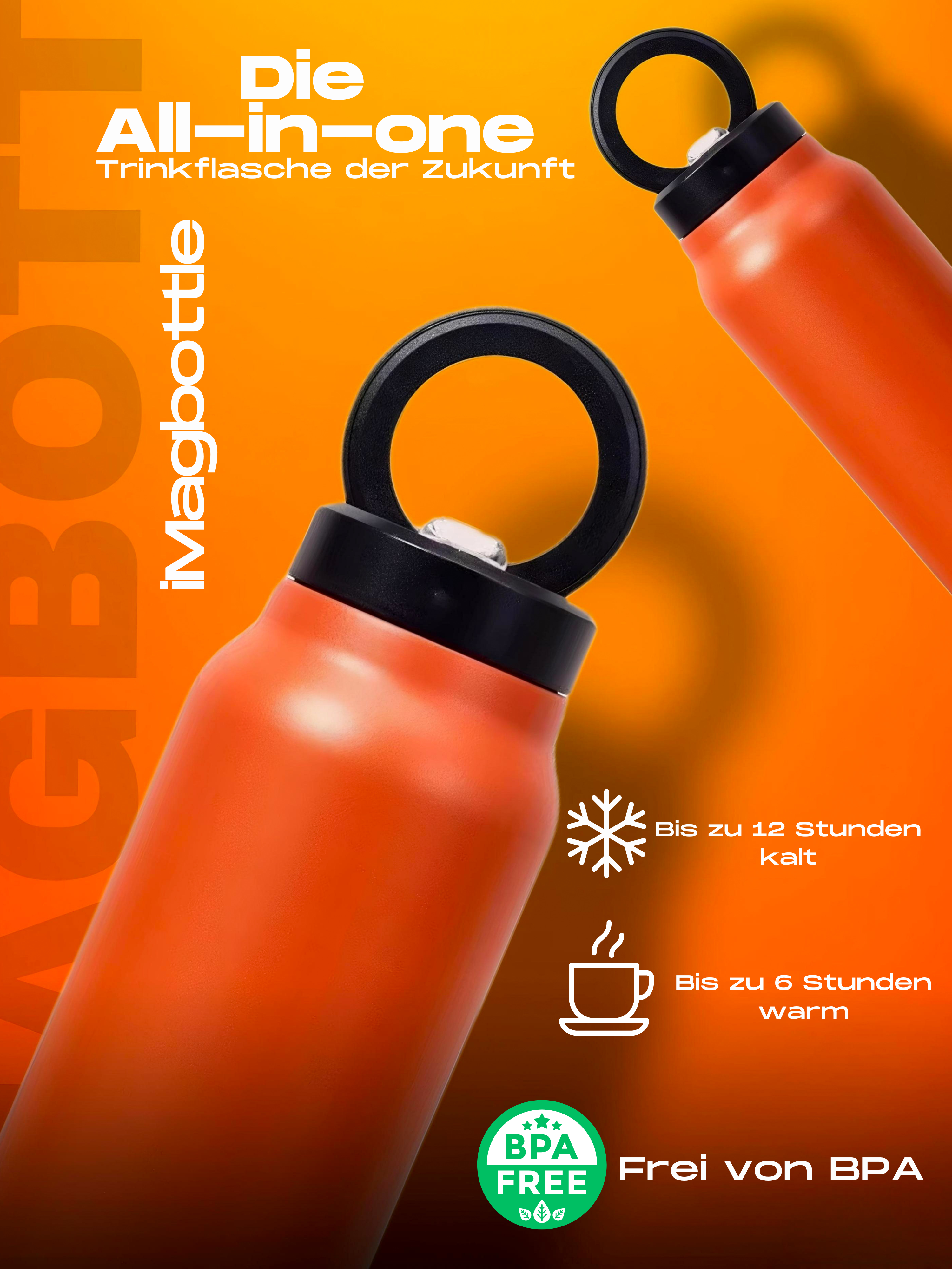 Trinkflasche mit Magnet-Halterung für Smartphones & Tablets