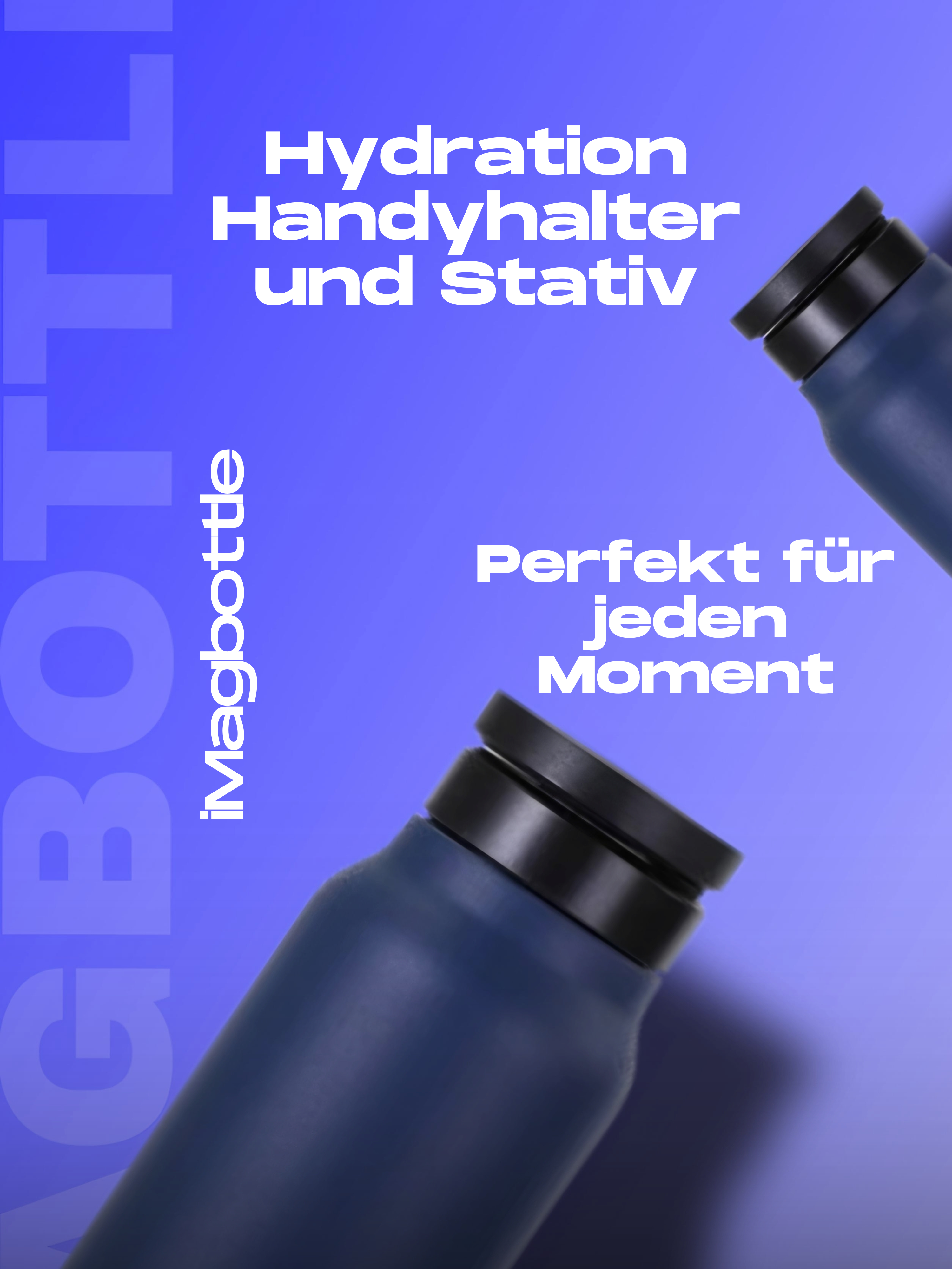 Trinkflasche mit Magnet-Halterung für Smartphones & Tablets