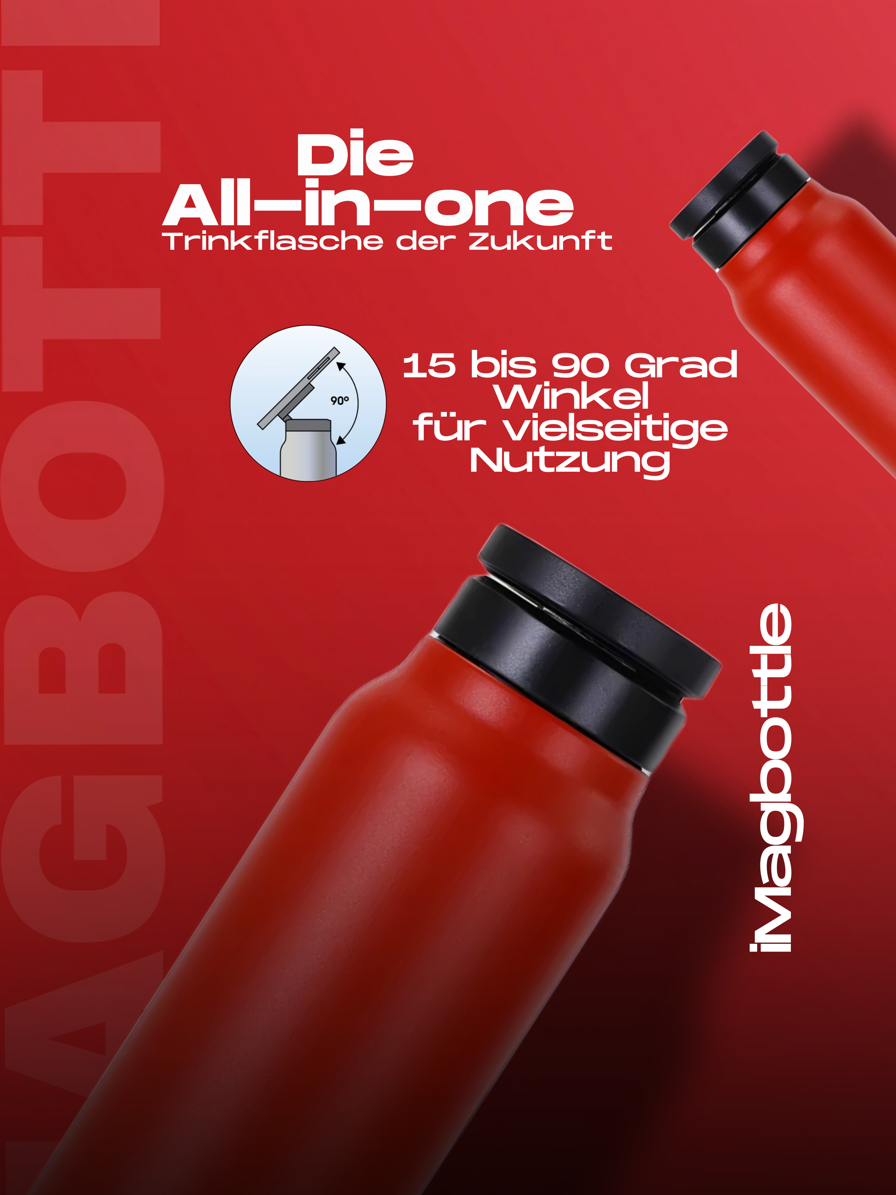 Trinkflasche mit Magnet-Halterung für Smartphones & Tablets