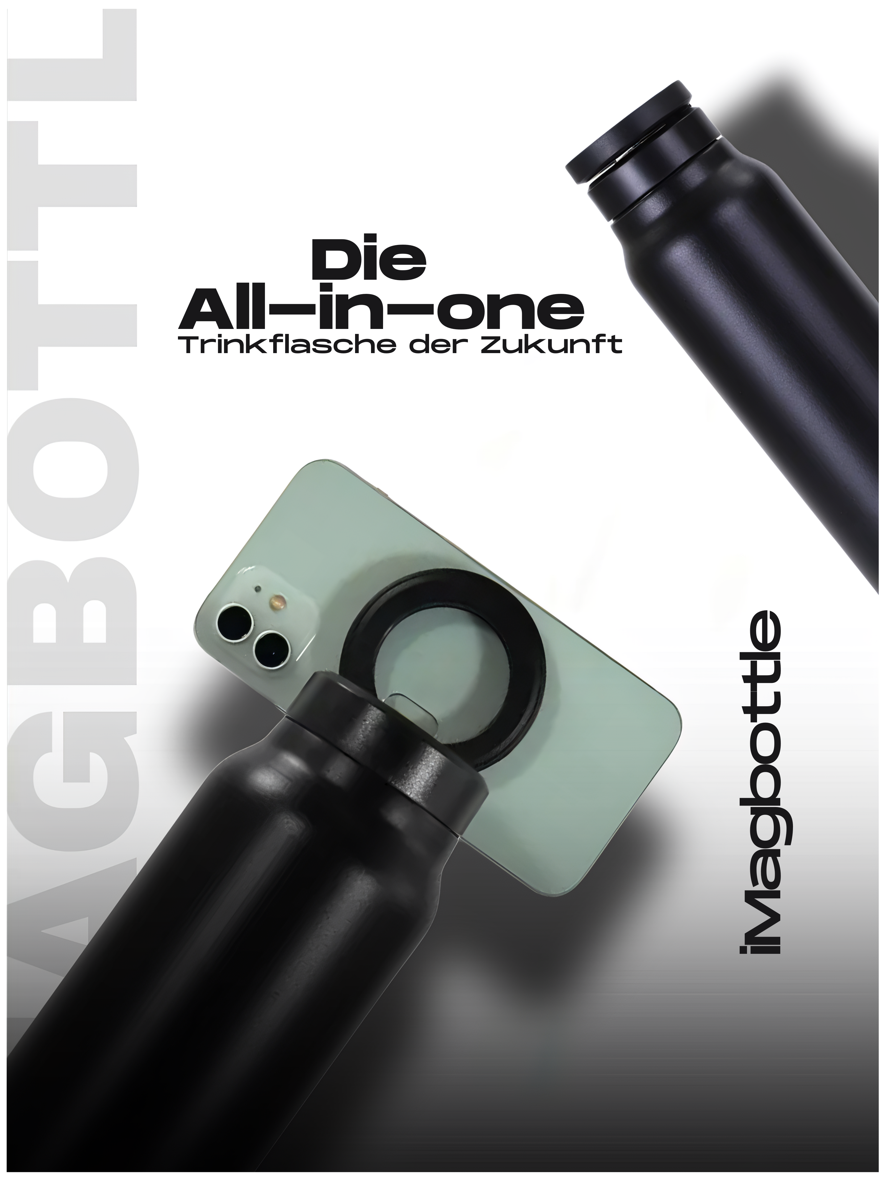 Trinkflasche mit Magnet-Halterung für Smartphones & Tablets